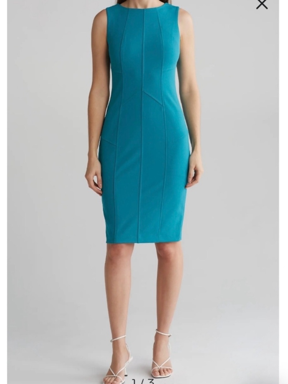 Calvin Klein Teal Fitted Sheath Midi Dress